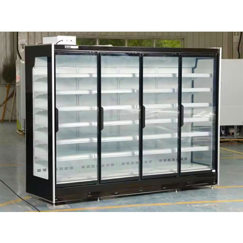 Supermarket Vertical large capacity cabinet glass door display beer beverage split door fruit vegetable display freezer