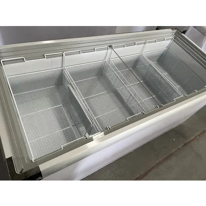 Commercial Supermarket Sliding Display  Ice Cream Curved glass door freezer Chest Deep Showcase Freezer