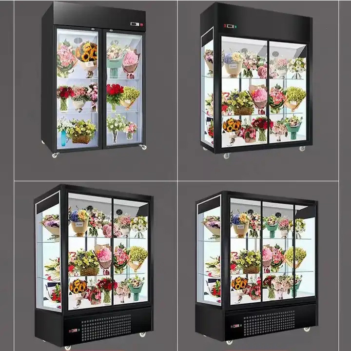 New Style cooler Vertical Glass Door Flower Vegetables Display Fridge  Commercial Flower display refrigerator cabinet