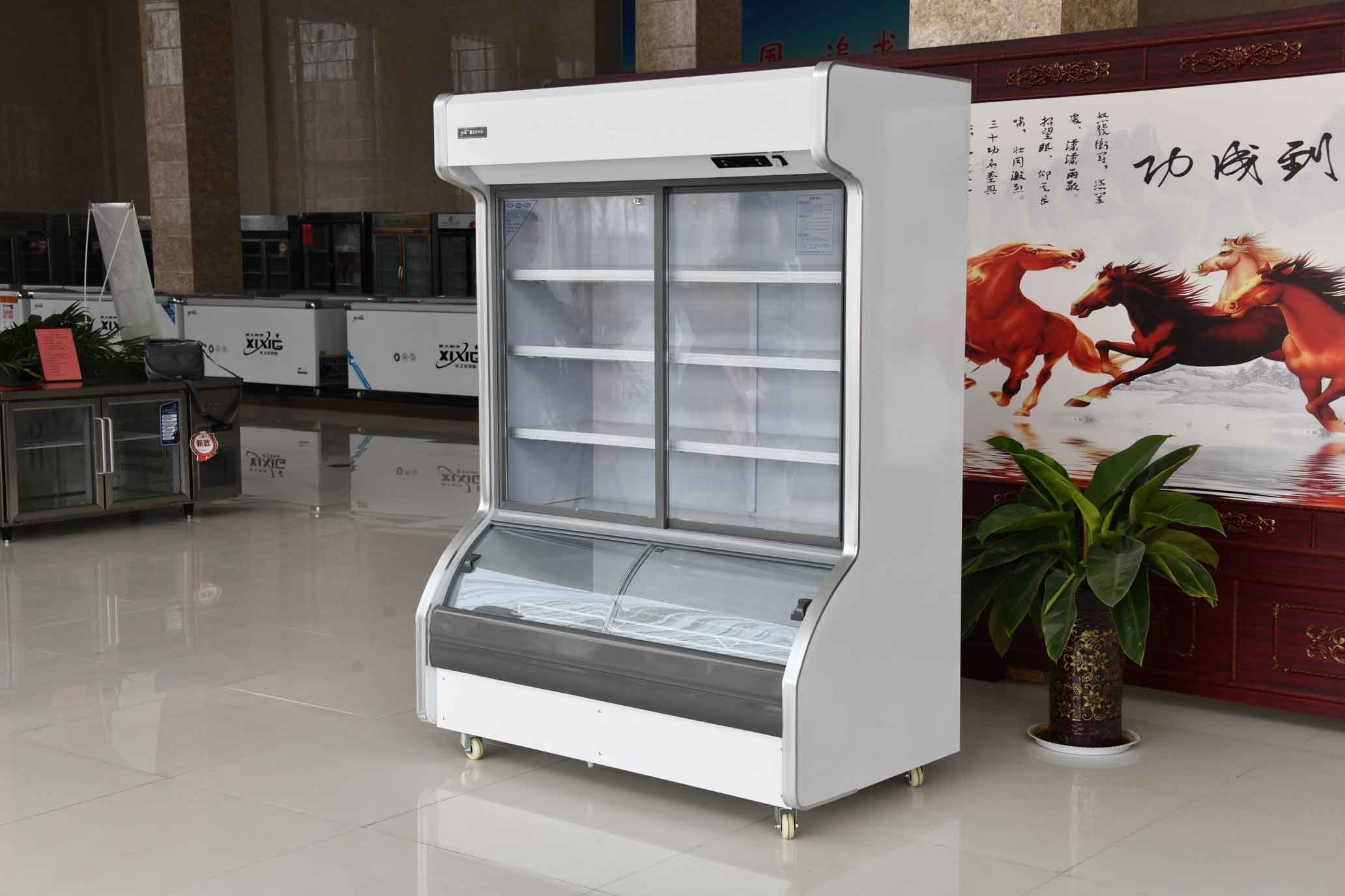 Supermarket display glass door commercial wall mounted combined overhead display combined refrigerator