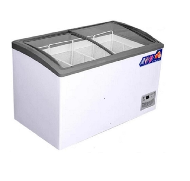 Commercial Ice Cream Curved Glass Door Freezer Supermarket Sliding Display Chest Deep Showcase Freezer