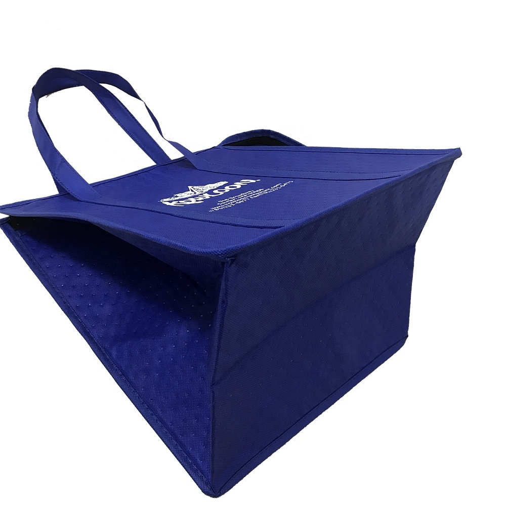 Heavy Duty Reusable Blue thermal insulated grocery cool carry Non woven cooler lunch bag for frozen food and restaurant