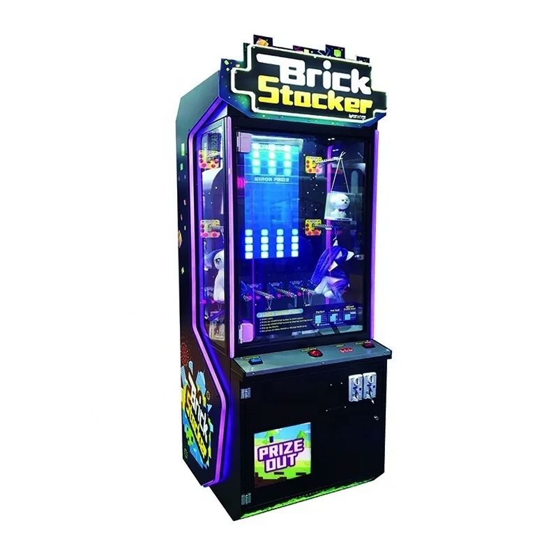 High quality coin operated Brick stacker prize game arcade ticket redemption claw crane machine