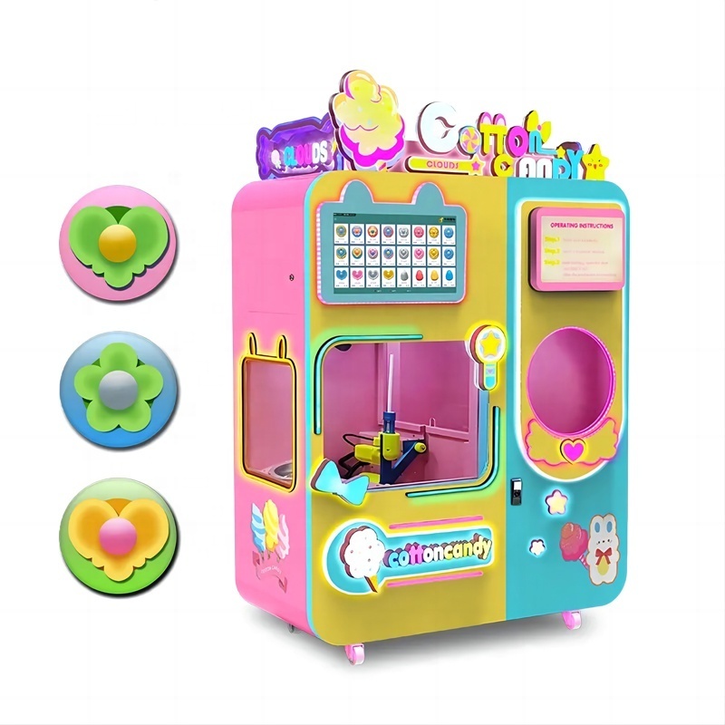 New Model Full Automatic Metal Floss Flower Neon Lights 6 Colors Sugars Cotton Candy Vending Machine Coin Token Retail Use