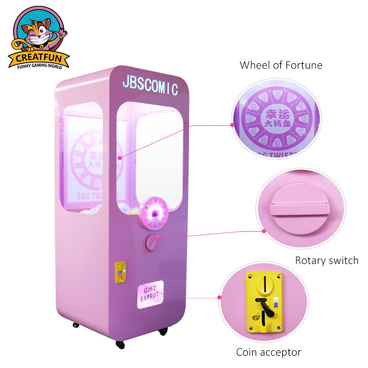 Hot sale pink kids coin operated game machine metal lucky twisted eggs vending machine