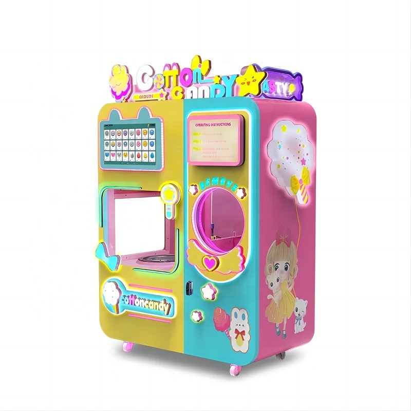 New Model Full Automatic Metal Floss Flower Neon Lights 6 Colors Sugars Cotton Candy Vending Machine Coin Token Retail Use