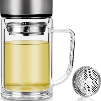 Office Glass Infuser Bottle Tea Tumbler Cup Double Wall Borosilicate Travel Mug Portable Tea Maker with Strainer