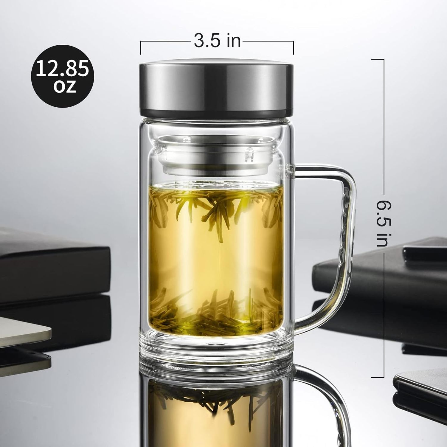 Office Glass Infuser Bottle Tea Tumbler Cup Double Wall Borosilicate Travel Mug Portable Tea Maker with Strainer