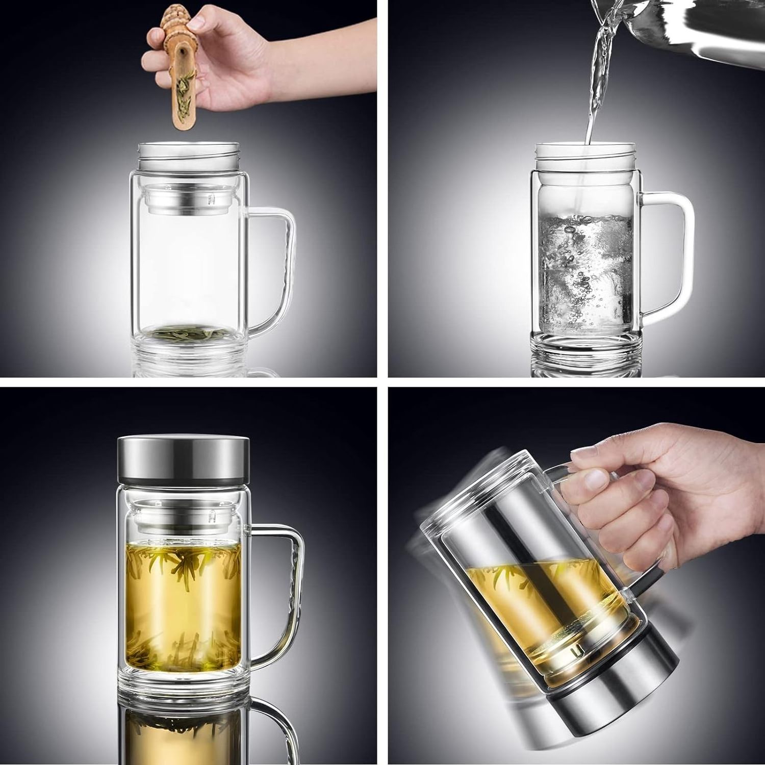 Office Glass Infuser Bottle Tea Tumbler Cup Double Wall Borosilicate Travel Mug Portable Tea Maker with Strainer