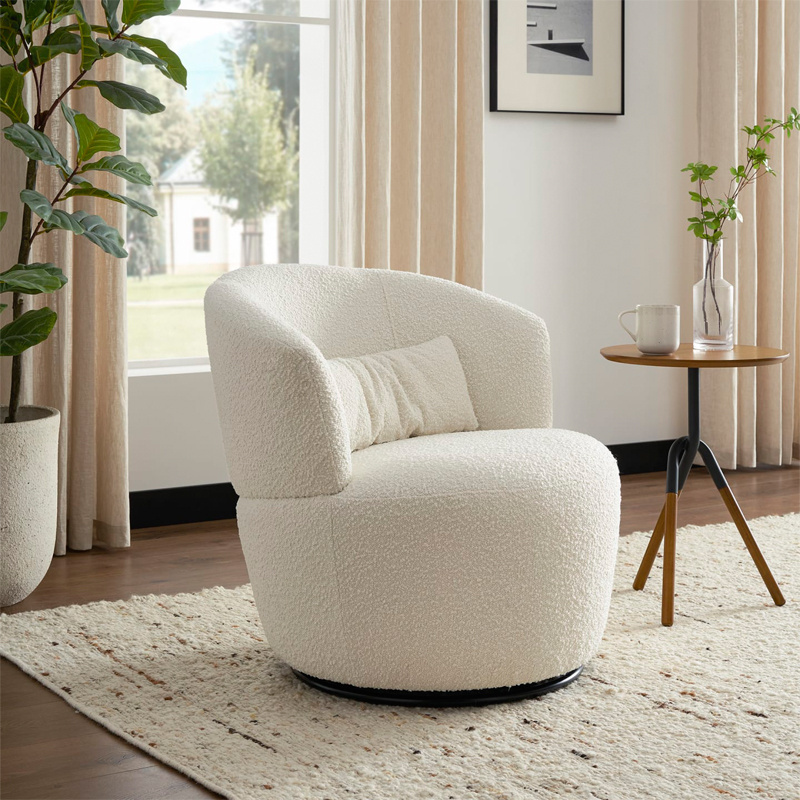 360 Degree Teddy Swivel Barrel Boucle Chair Comfy Round Accent Sofa Lounge  Chair Swivel Barrel Chairs for Living Room