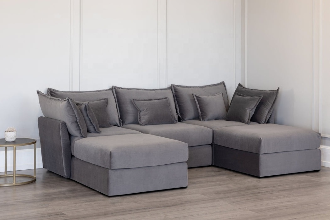 3 Seater Sofa and Double Chaise Convertible Sectional Sofa U Shaped Couch with Double Reversible Chaise Modular Sectional Sofas