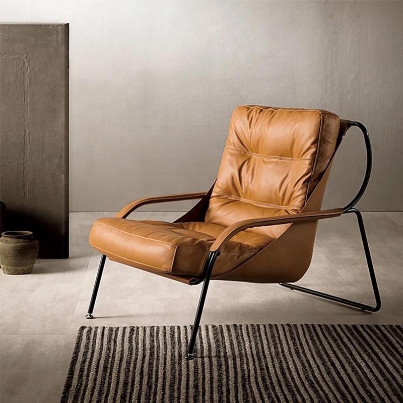 Real Leather Armchair Living Room Furniture Chairs Retro Accent Chair, Leather Lounge Chair