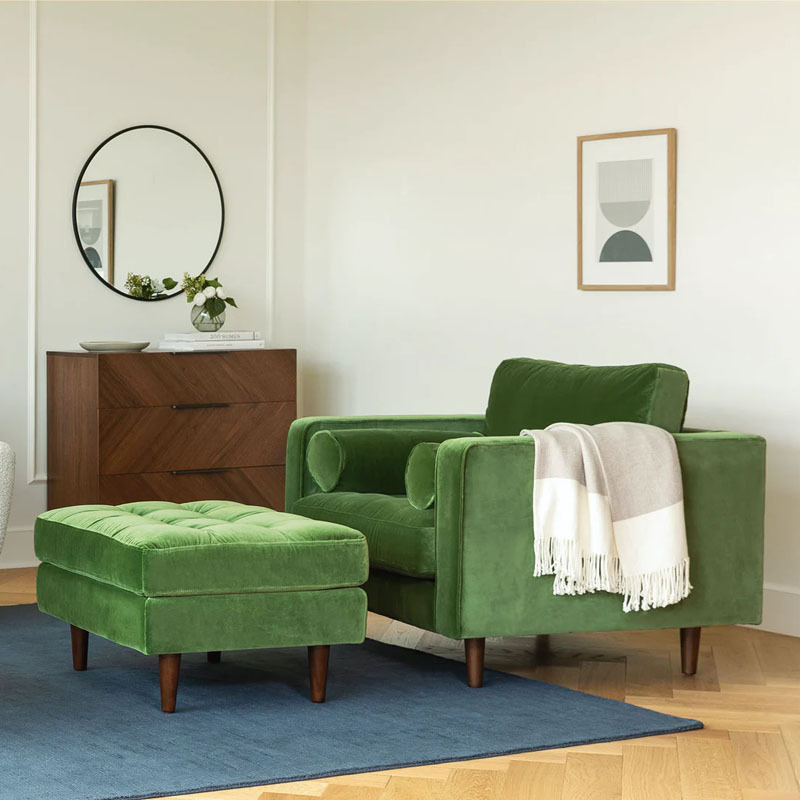 Scott Armchair Grass Green Velvet 1 seat Sofa Living Room Sofas Fabric Sofa