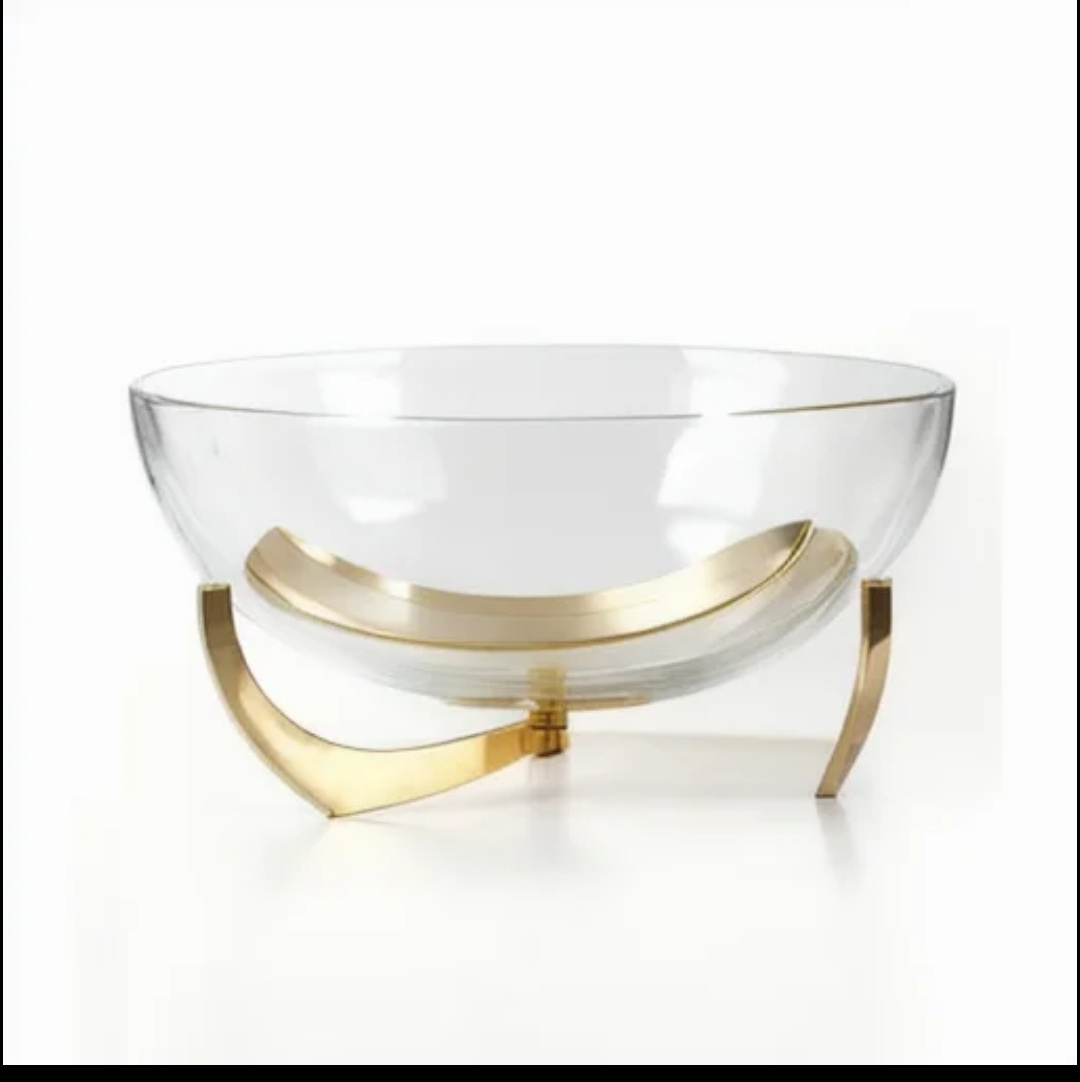 glass bowl with metal stand Clear Hammered Glass Decorative Bowl with Rhinestone and Metal Stand - Large