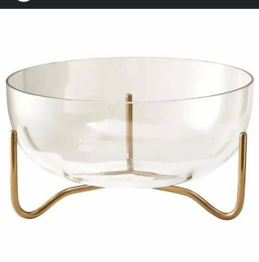 glass bowl with metal stand Clear Hammered Glass Decorative Bowl with Rhinestone and Metal Stand - Large