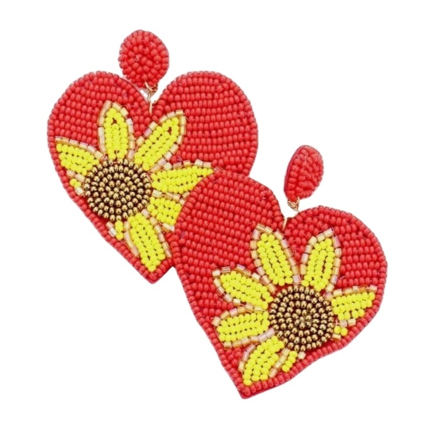 fashion jewelry seed bead embroidered earrings from India handmade heart shape earrings for women and girls