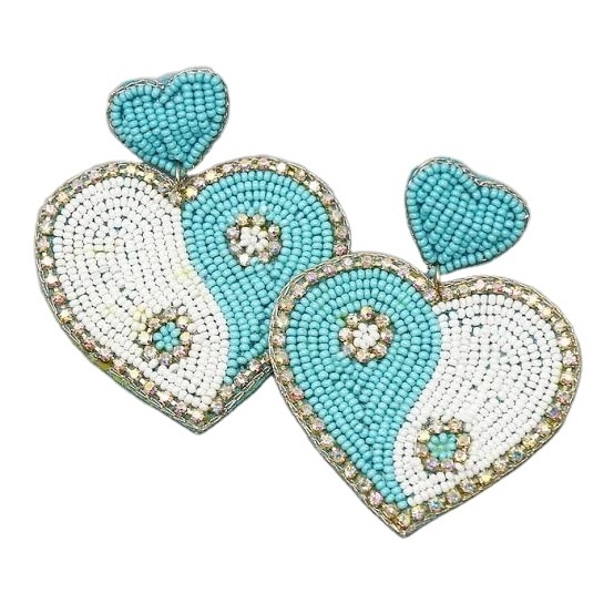 seed bead embroidered earrings heart shape design earrings from India handmade earrings for women and girls