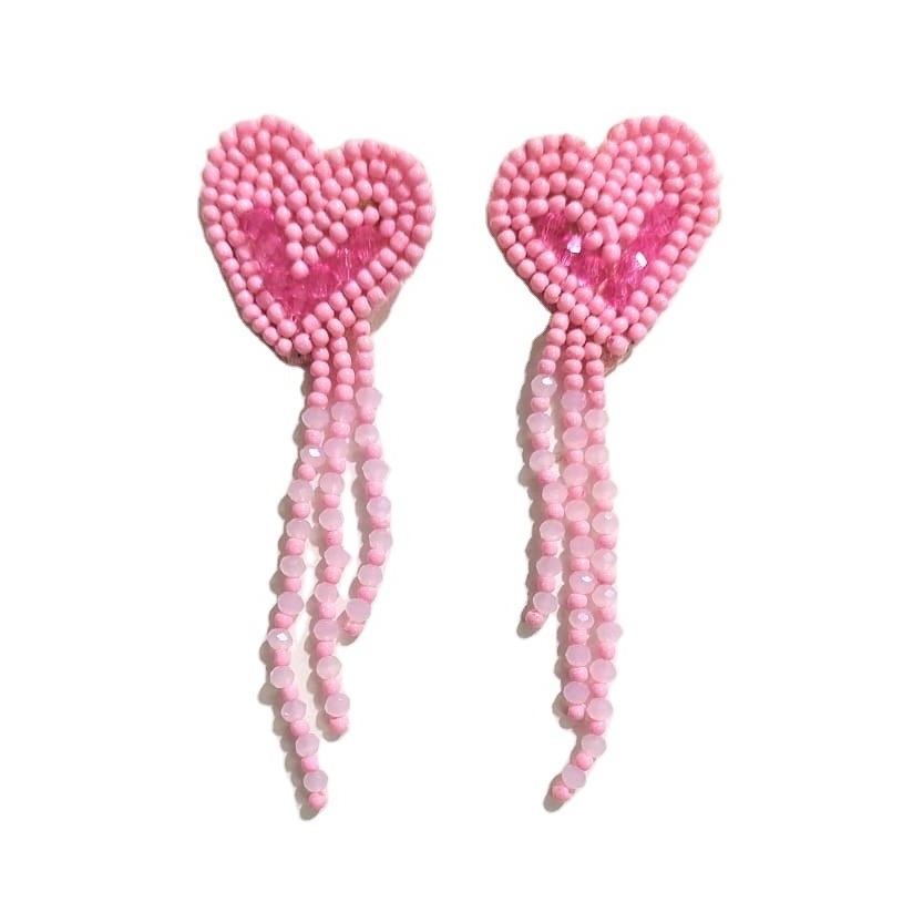 fashion jewelry seed bead embroidered earrings from India handmade heart shape earrings for women and girls