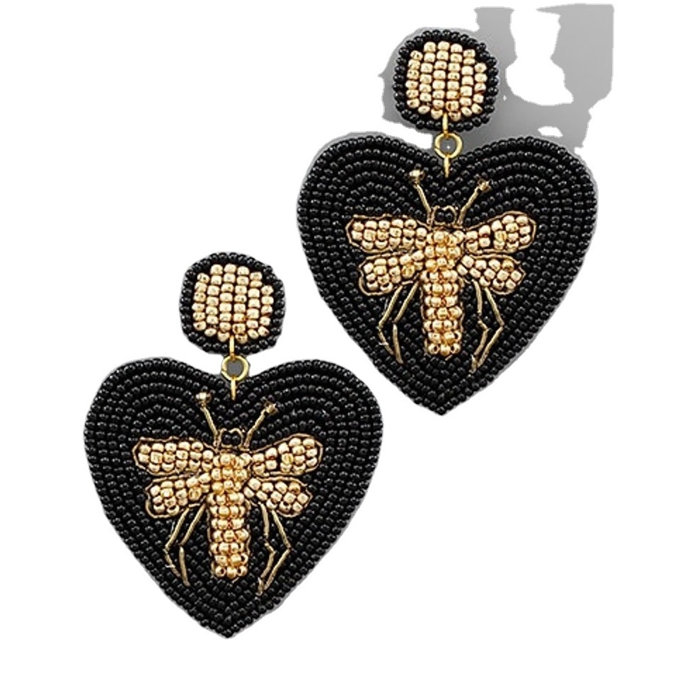 seed bead embroidered earrings heart shape design earrings from India handmade earrings for women and girls