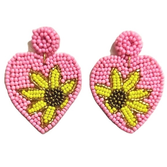 fashion jewelry seed bead embroidered earrings from India handmade heart shape earrings for women and girls