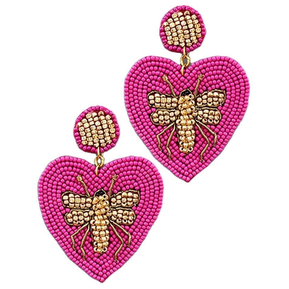 seed bead embroidered earrings heart shape design earrings from India handmade earrings for women and girls