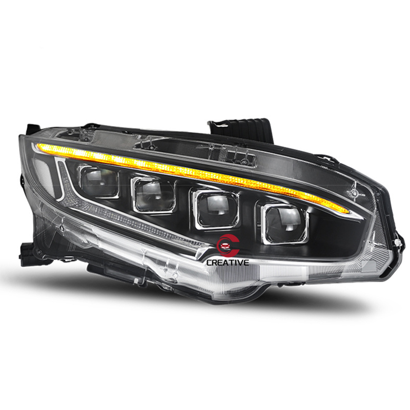 For Honda Civic 10th Gen   2016 2017 2018 2019 2020 2021 ALL LED Headlights 4EYES LENS Car Front Light Headlamp Led Headlight