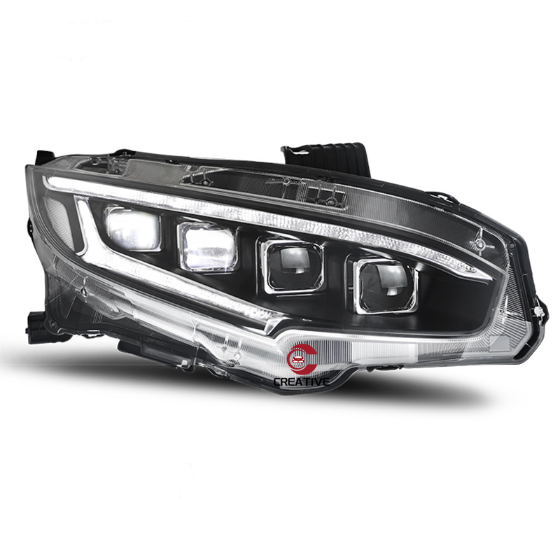 For Honda Civic 10th Gen   2016 2017 2018 2019 2020 2021 ALL LED Headlights 4EYES LENS Car Front Light Headlamp Led Headlight