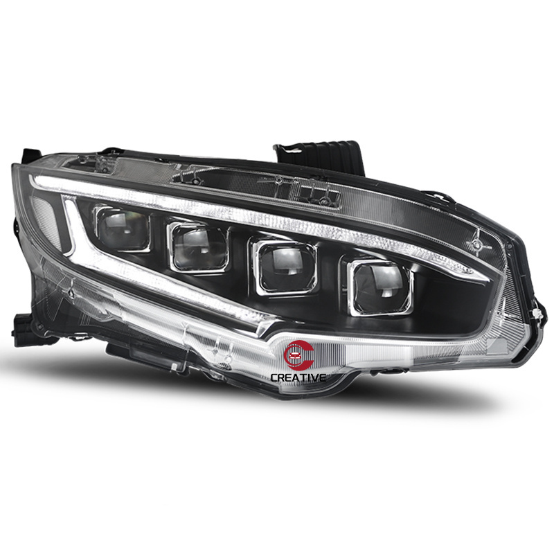 For Honda Civic 10th Gen   2016 2017 2018 2019 2020 2021 ALL LED Headlights 4EYES LENS Car Front Light Headlamp Led Headlight