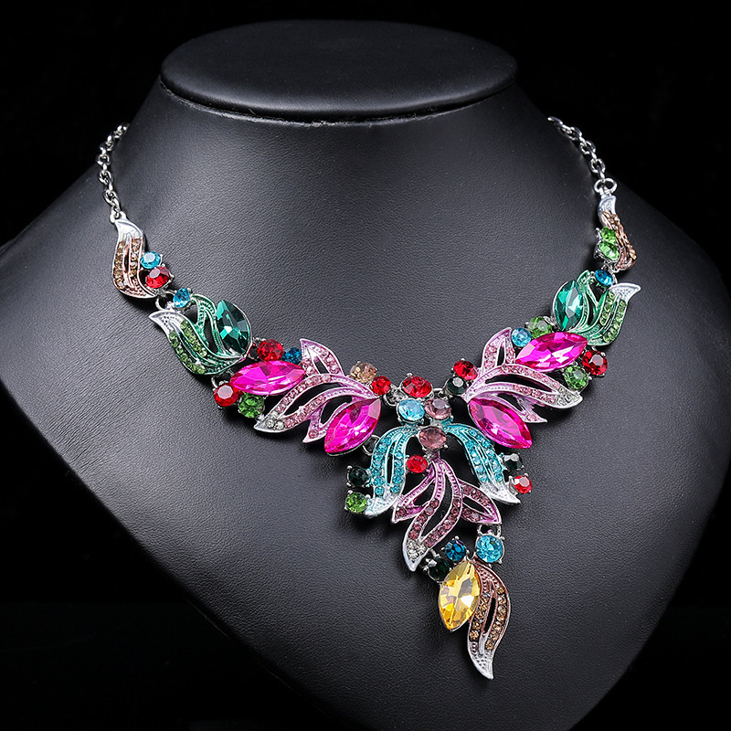 Luxury Fashion Wedding Jewelry Sets Women Gift Jewelry Gift Mix Color Rhinestone Pendant Necklace Earrings Sets