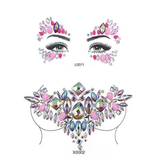 Festival make up eyebrow Face Acrylic Crystal Glitter Breast Chest Pink Rhinestone Carnival Body resin Jewels Tattoo Gem Sticker