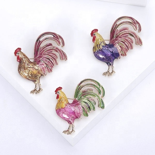 Trendy Big Rooster Brooch French Jewelry Fashion Multicolor Crystal Rhinestone Brooches Female Animal Brooches For Women