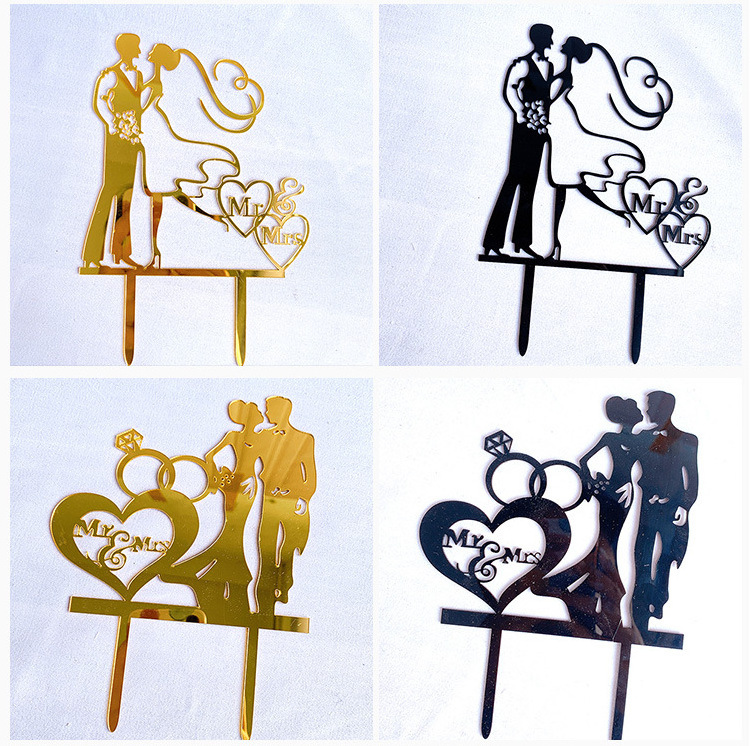 Cheap Valentine's Day Wedding Cake Topper Acrylic Bride &Groom Mr & Mrs Cake Topper For Cake Decoration