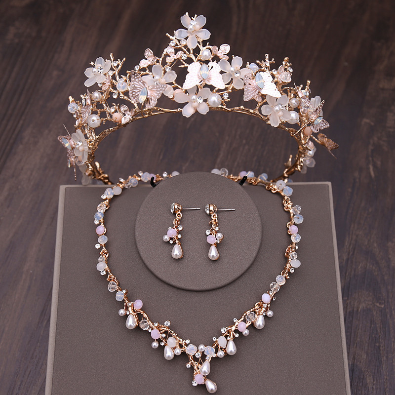 Hot Sell Bridal Jewelry Sets With Earrings Necklace Butterfly Crown  Wedding Jewelry