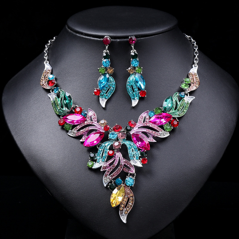 Luxury Fashion Wedding Jewelry Sets Women Gift Jewelry Gift Mix Color Rhinestone Pendant Necklace Earrings Sets