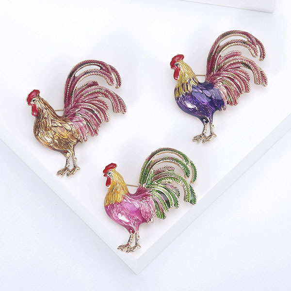 Trendy Big Rooster Brooch French Jewelry Fashion Multicolor Crystal Rhinestone Brooches Female Animal Brooches For Women