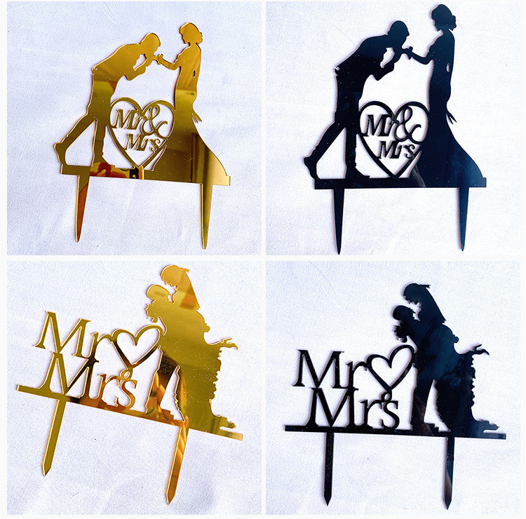 Cheap Valentine's Day Wedding Cake Topper Acrylic Bride &Groom Mr & Mrs Cake Topper For Cake Decoration