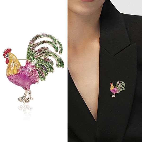 Trendy Big Rooster Brooch French Jewelry Fashion Multicolor Crystal Rhinestone Brooches Female Animal Brooches For Women