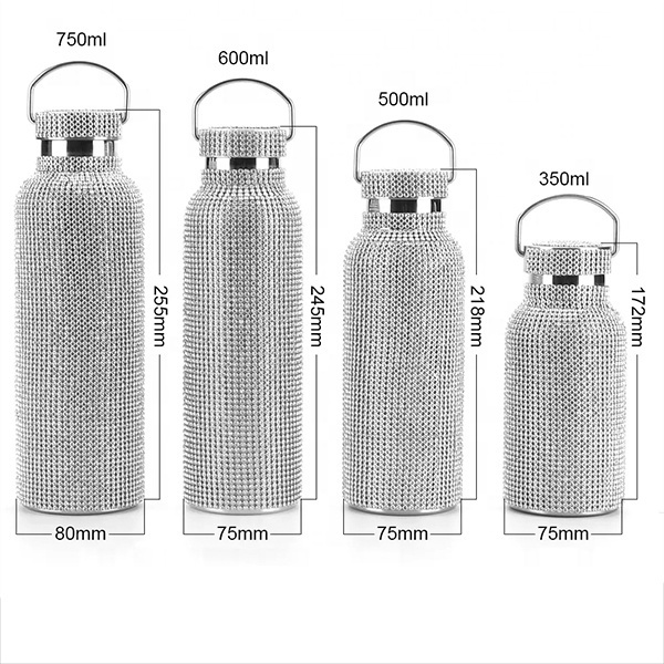 2024 hot sale luxury designer vacuum flask shiny smart gold diamond rhinestone diamond cup crystal water bottle