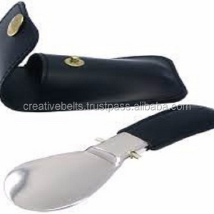 Pocket size shoe horn Foldable with leather pouch