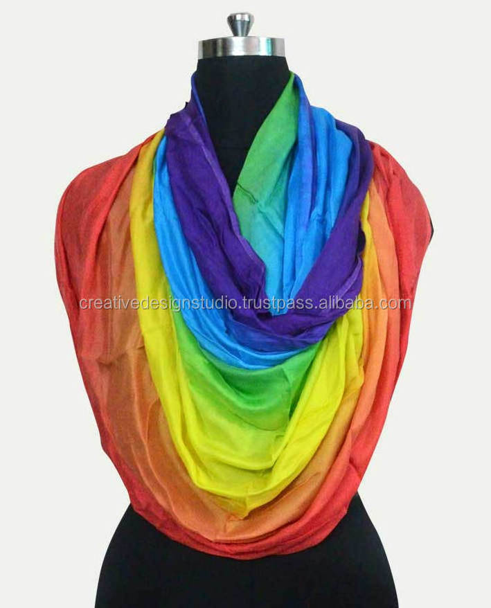 Pure Satin Rainbow Color Tie dye  Scarf for woman girls