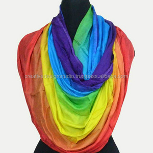 Pure Satin Rainbow Color Tie dye  Scarf for woman girls