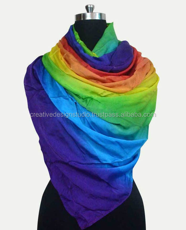 Pure Satin Rainbow Color Tie dye  Scarf for woman girls