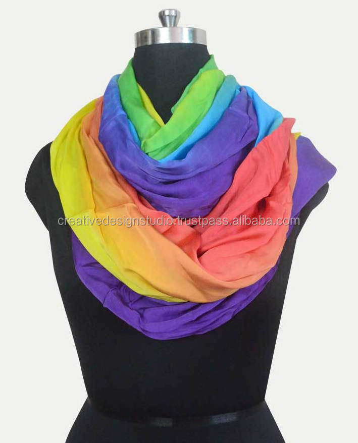 Pure Satin Rainbow Color Tie dye  Scarf for woman girls