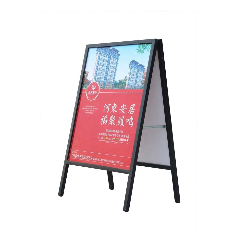 Black Metal A-Frame Promotional board Sign Freestanding Foldable Dual Sided holder for Restaurant Menu