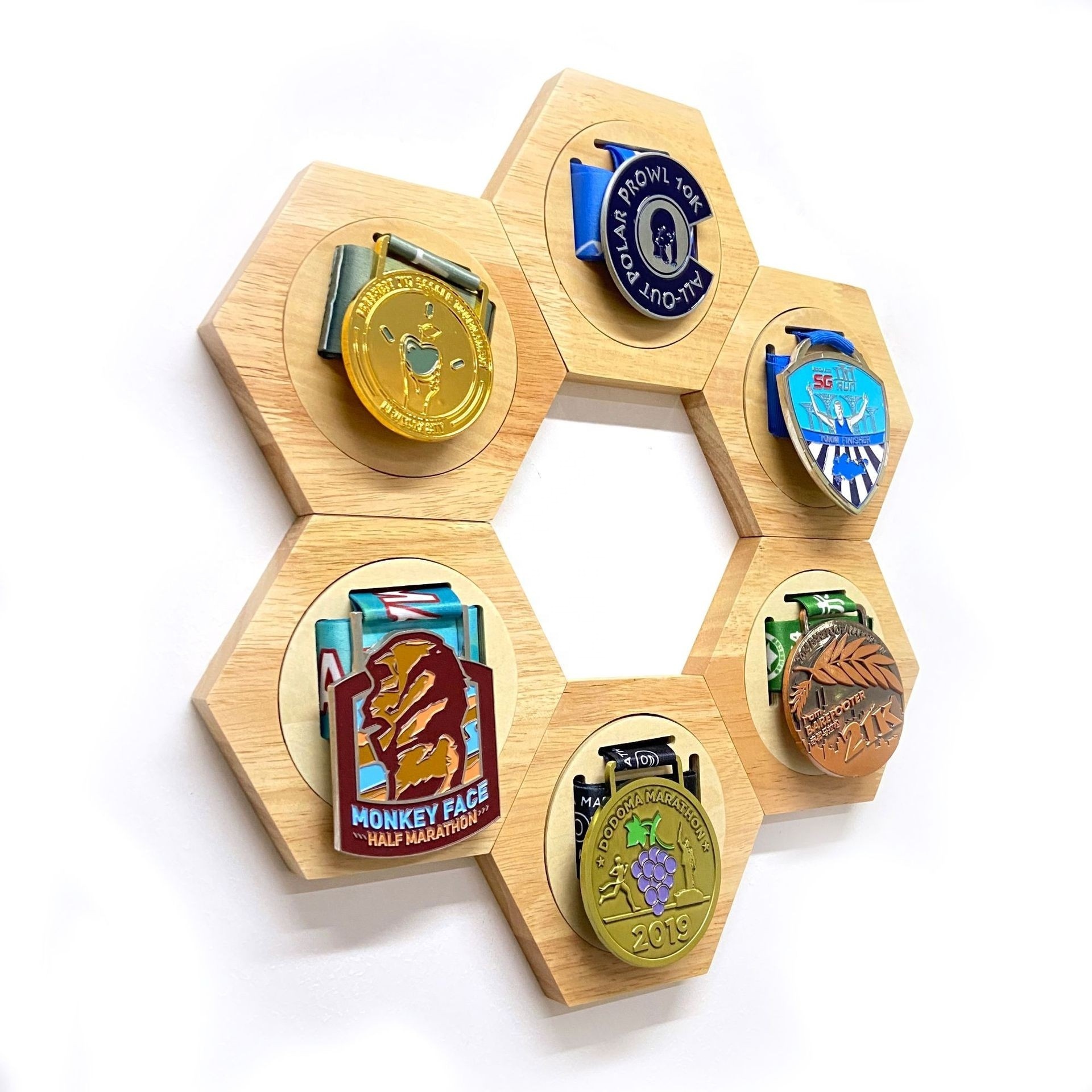 Wooden Hexagonal Honeycomb Combination Medal Display Stand