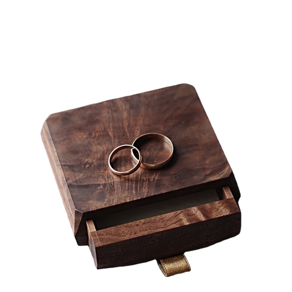 Wood Couple Rings Box Drawer for Engagement Wedding Ring Box