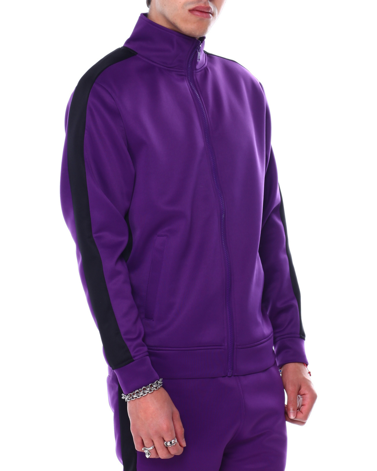 Men high quality purple color tracksuit with black color sides stripes sweatsuits custom design men jogging suits