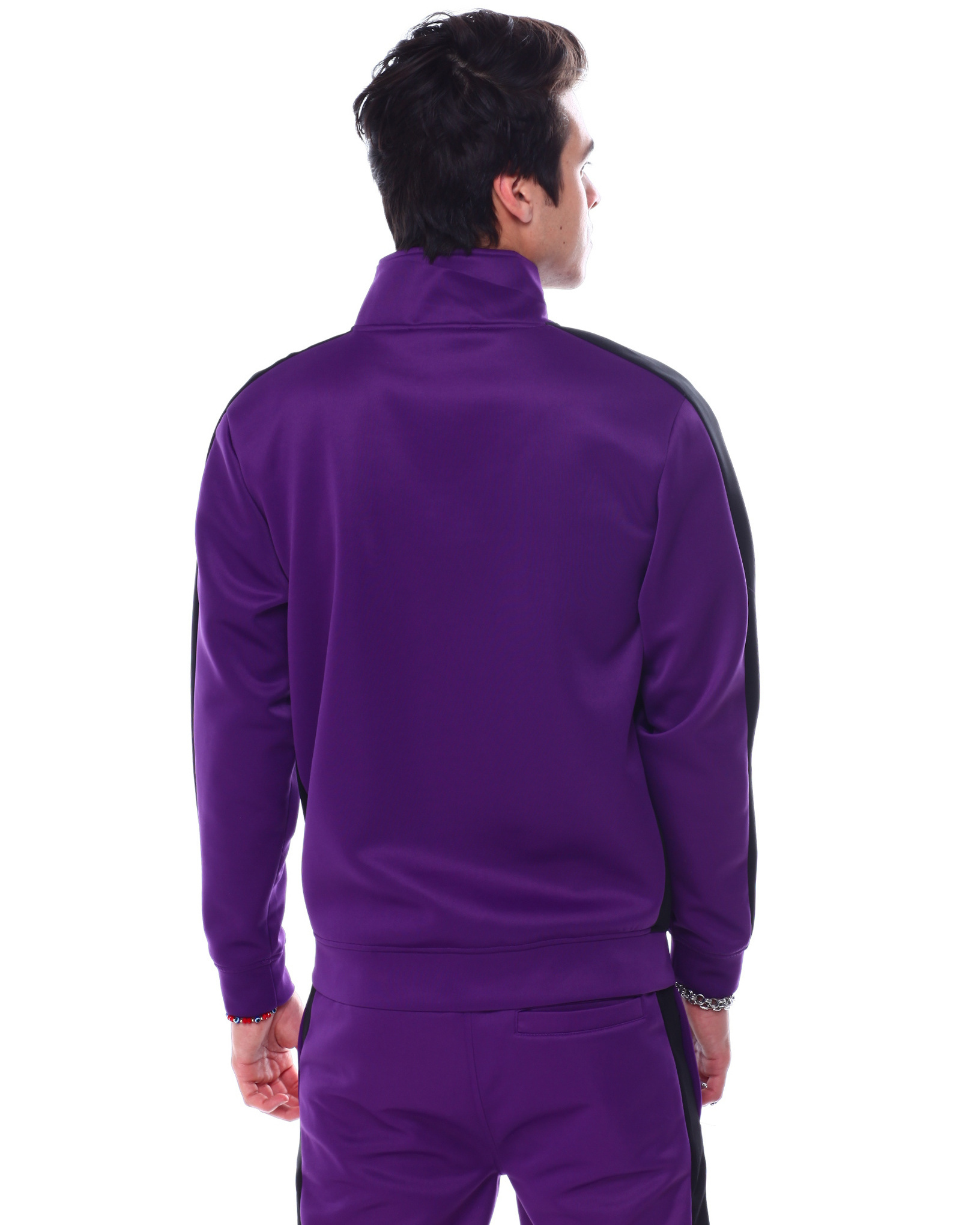 Men high quality purple color tracksuit with black color sides stripes sweatsuits custom design men jogging suits