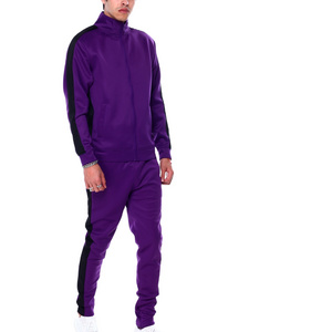 Men high quality purple color tracksuit with black color sides stripes sweatsuits custom design men jogging suits