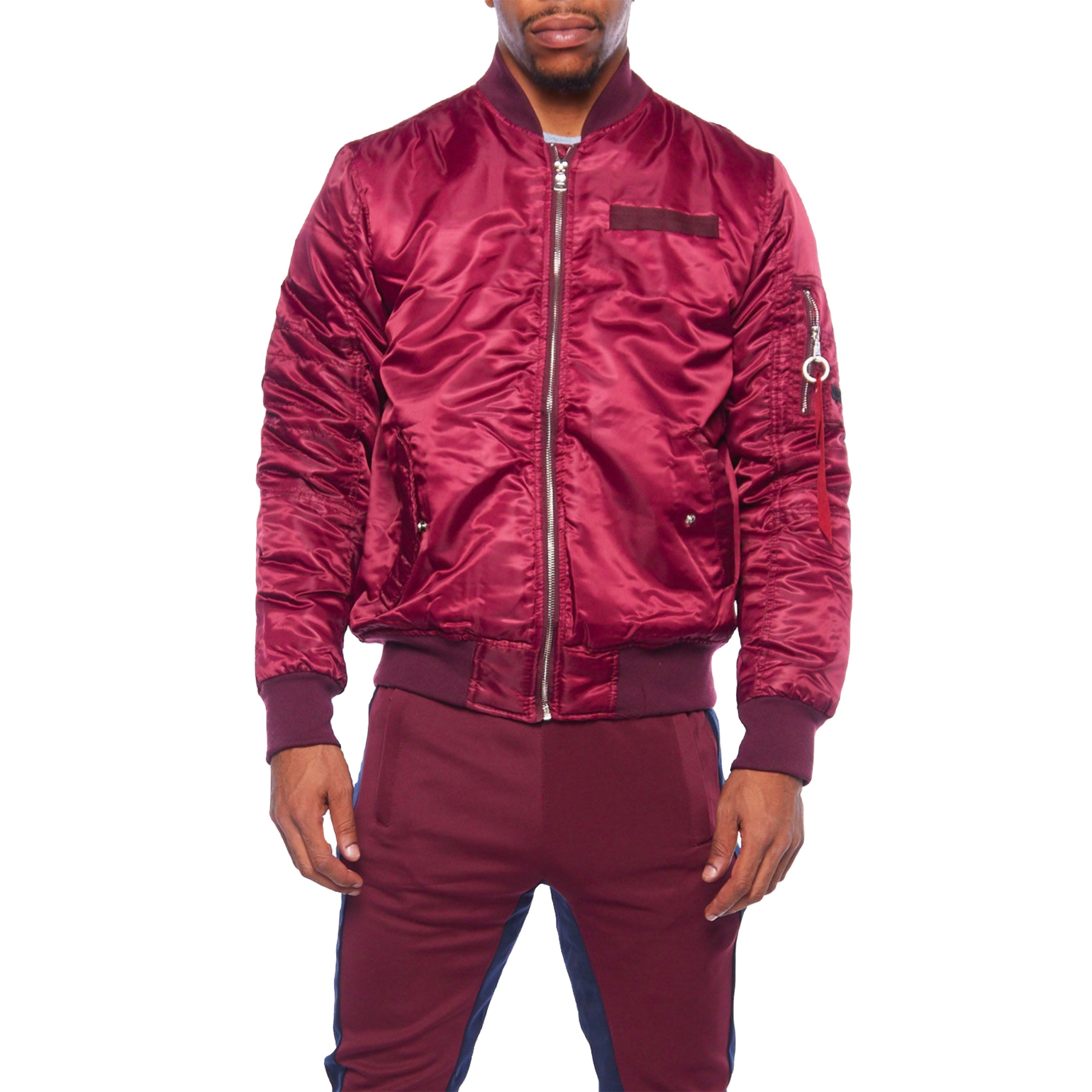 wholesale custom blank high quality red color satin jacket private label flight mens bomber jacket 2023 24